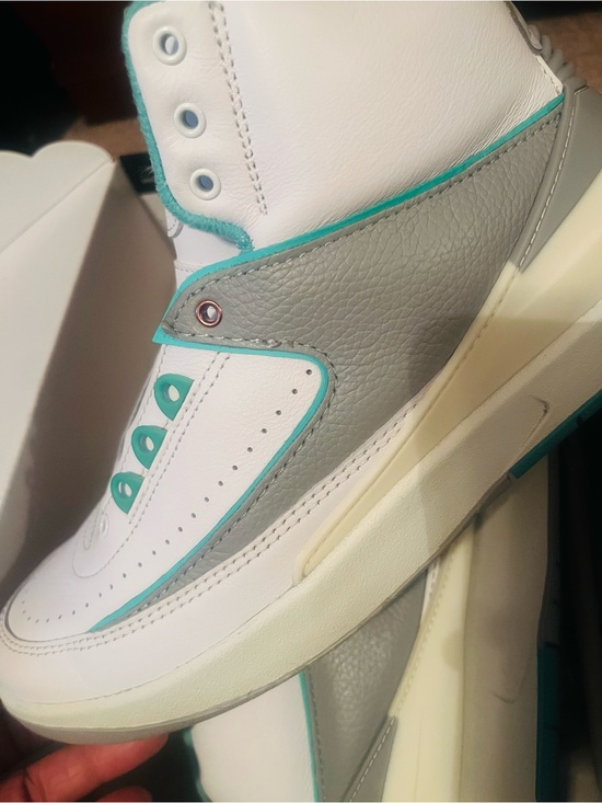 Jordan Shoes - White & Gray Leather High-Top Sneakers with Teal Accents